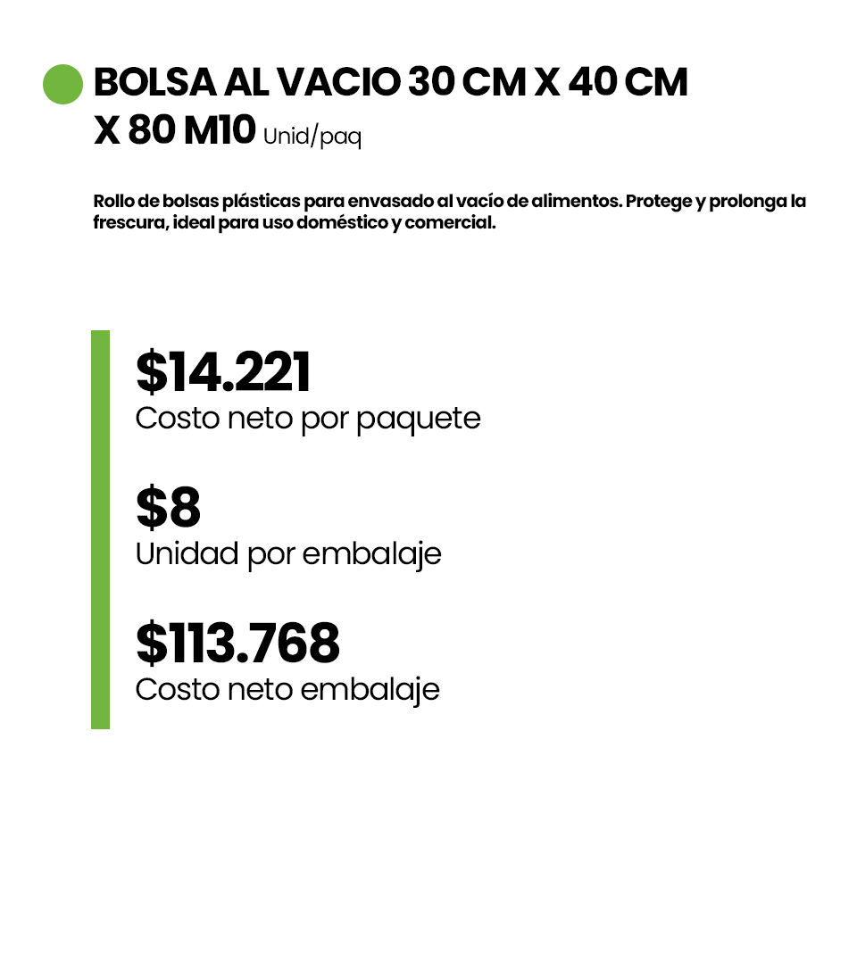 BOLSA AL VACIO 30 CM X 40 CM X 80 M